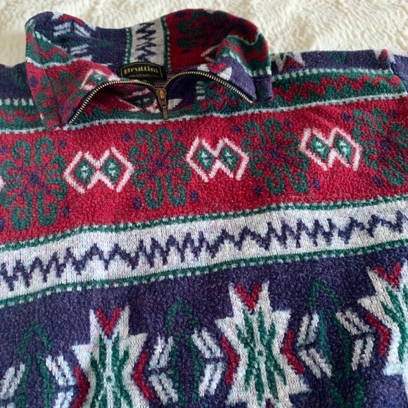 90s Vintage Bruttini Uomo Men's Geometric Mock Neck 3/4 Zip Fleece Sz Large - Picture 13 of 17